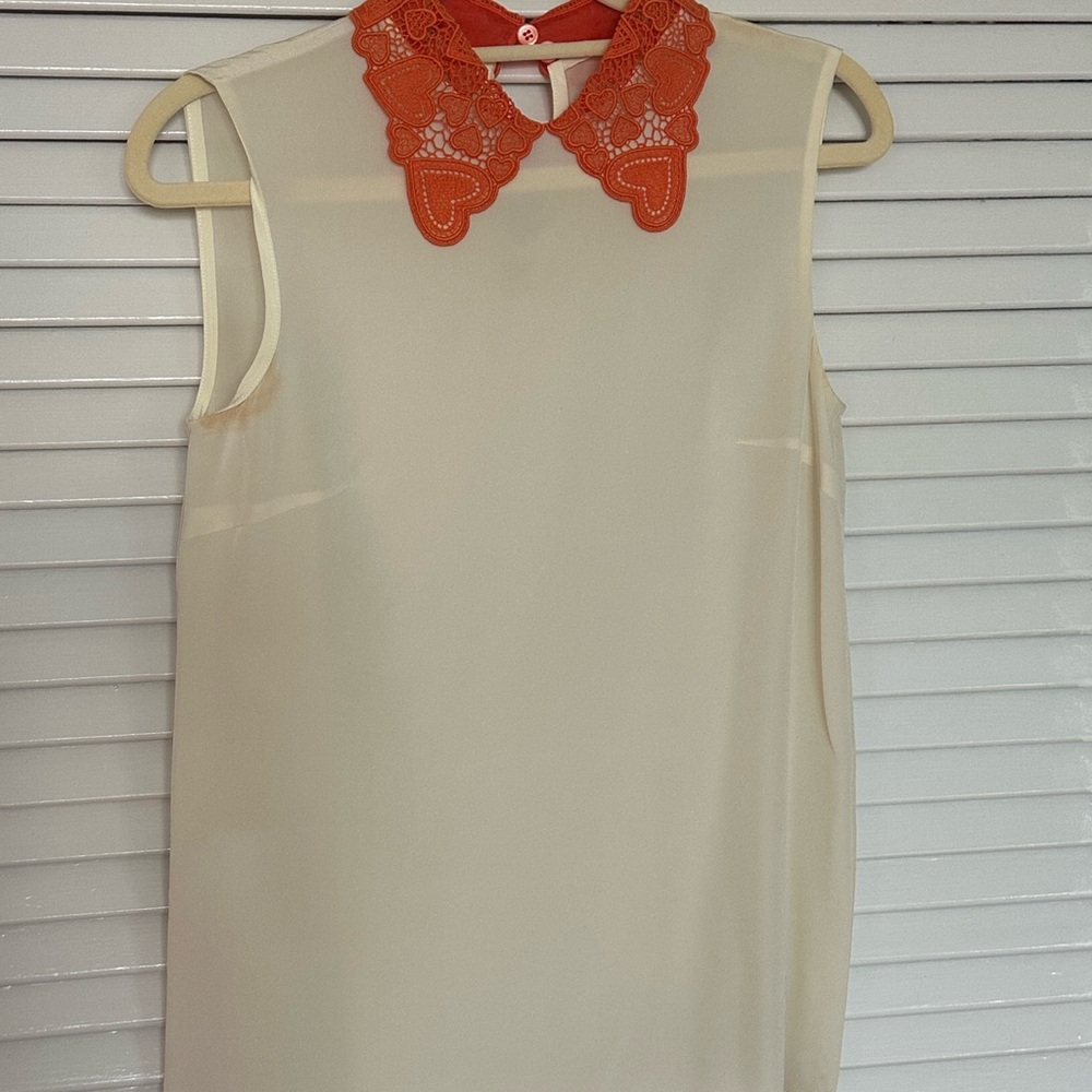 Miu Miu Cream Top with Orange Lace Detail